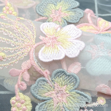 High Density Nylon Woven 3DFlower Embroidered Tulle Fabric